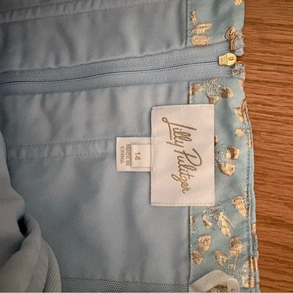 Lilly Pulitzer Strapless Light Blue Dress with Gold Floral Jacquard - Picture 4 of 9